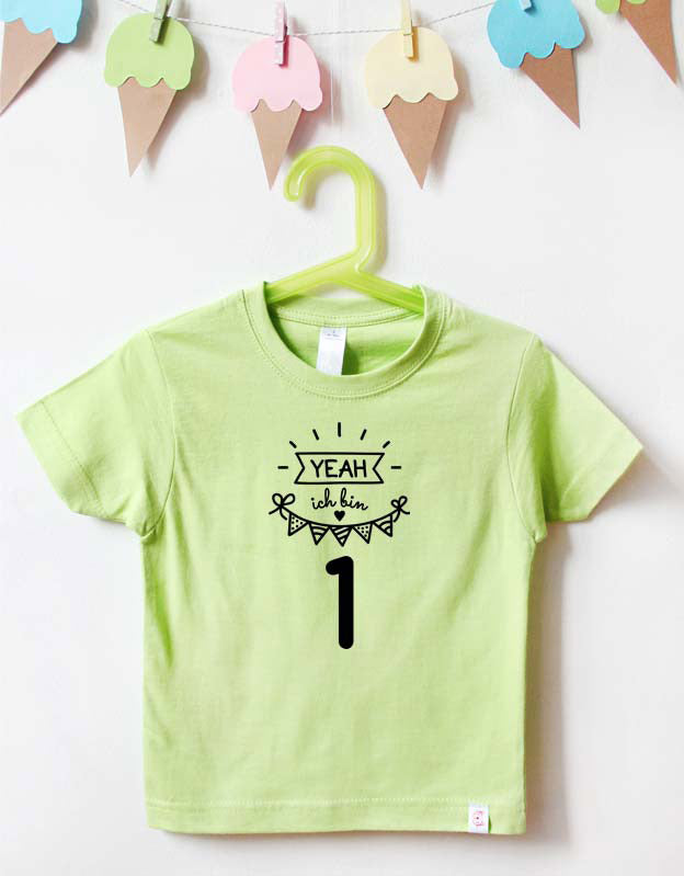 Kindershirt geburtstagsshirt-yeah-1-gruen-schwarz 1. Geburtstag