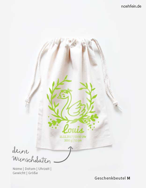 Geschenkbeutel-Geburt-schwan-grün