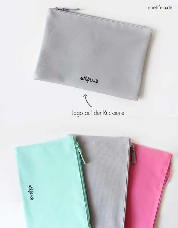Federtaschen - pink, mint, graue Taschen Rückseite mit nähfein logo