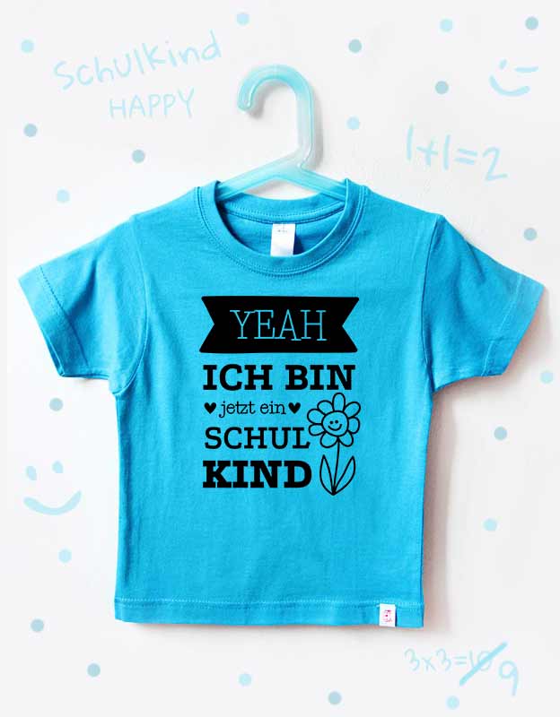 einschulung tshirt - blume - türkis schwarz