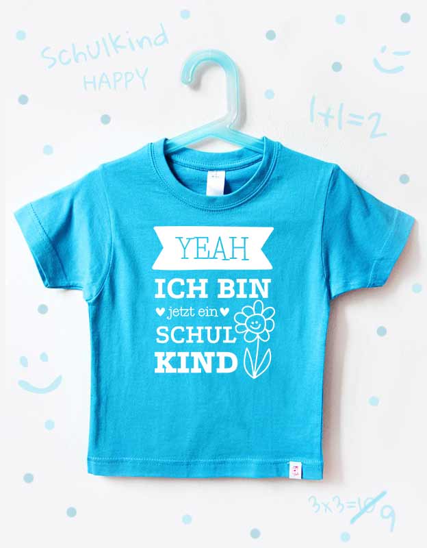 einschulung tshirt - blume - türkis weiß