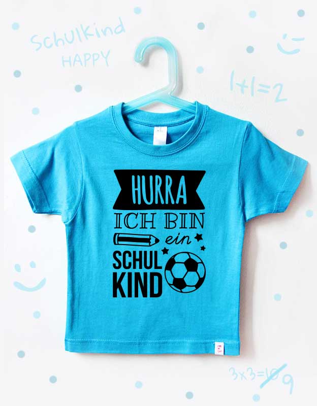 t-shirt einschulung - fußball - türkis schwarz