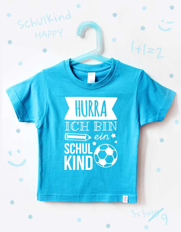 t-shirt einschulung - fußball - türkis weiß