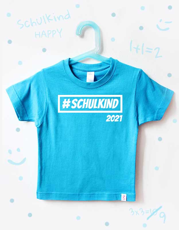 einschulung tshirt - hashtag schulkind - türkis weiß