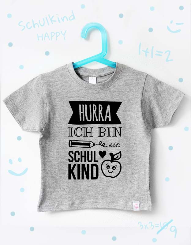 einschulung tshirt - hurra - grau schwarz