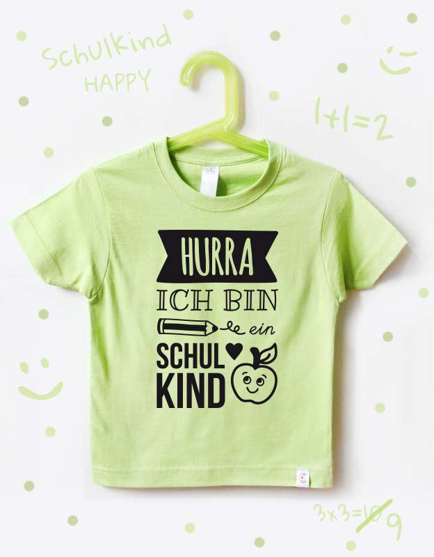 einschulung tshirt - hurra - grün schwarz