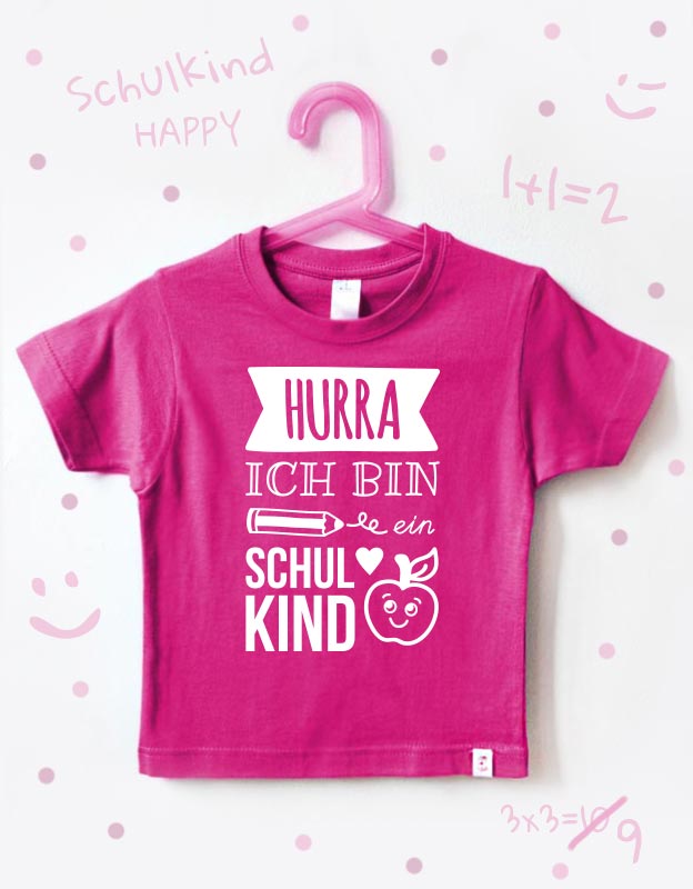 einschulung tshirt - hurra - pink weiß