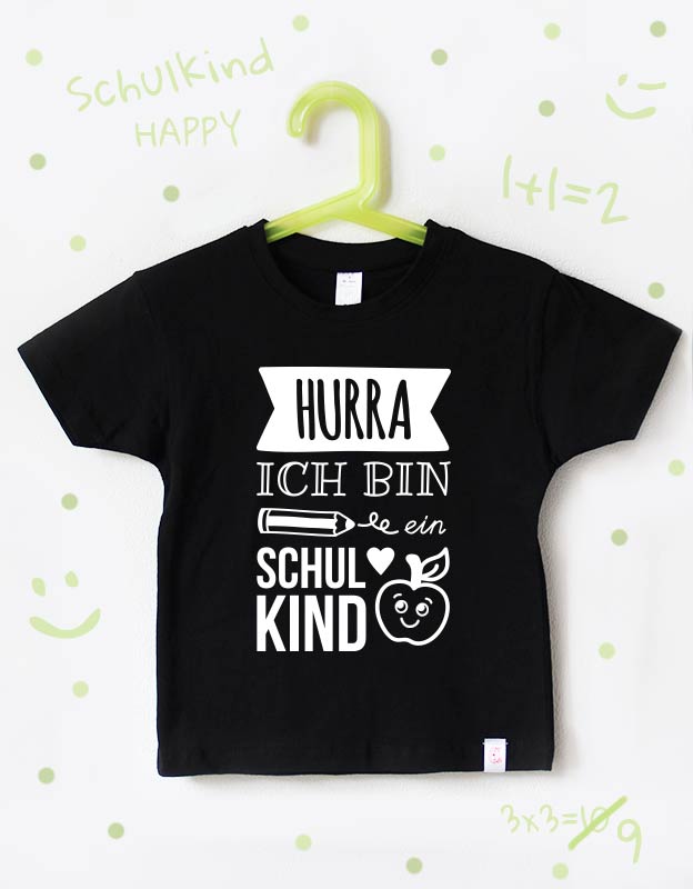 einschulung tshirt - hurra - schwarz weiß