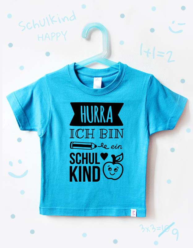 einschulung tshirt - hurra - türkis schwarz