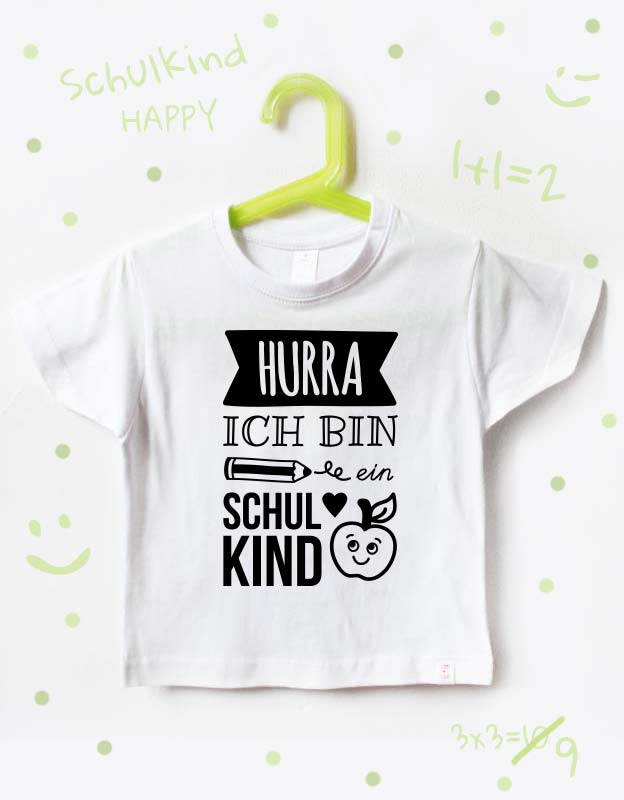 einschulung tshirt - hurra - weiß schwarz