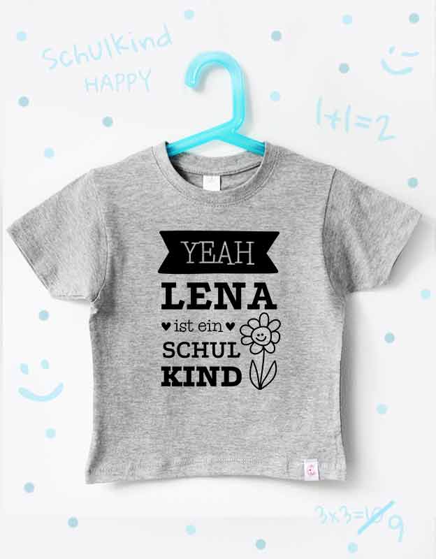 einschulung tshirt namen - blume - grau schwarz