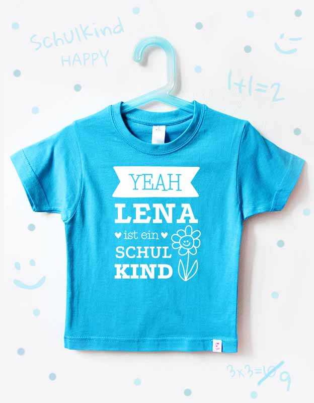 einschulung tshirt namen - blume - türkis weiß