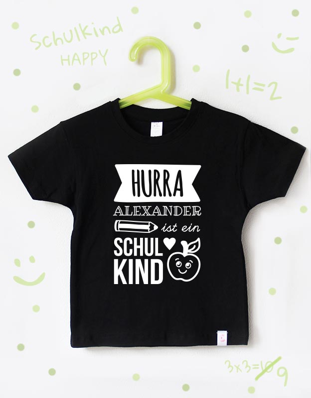 einschulung tshirt namen - hurra - schwarz weiß - personalisiertes T-Shirt Einschulung, Einschulungsgeschenk