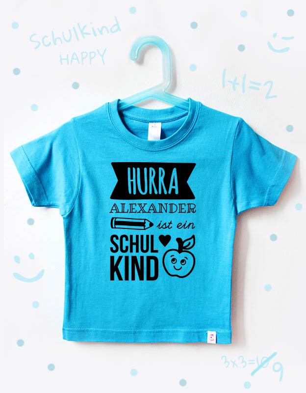 einschulung tshirt namen - hurra - türkis schwarz