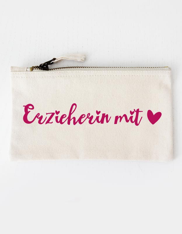 federtasche - erzieherin mit herz - beige pink