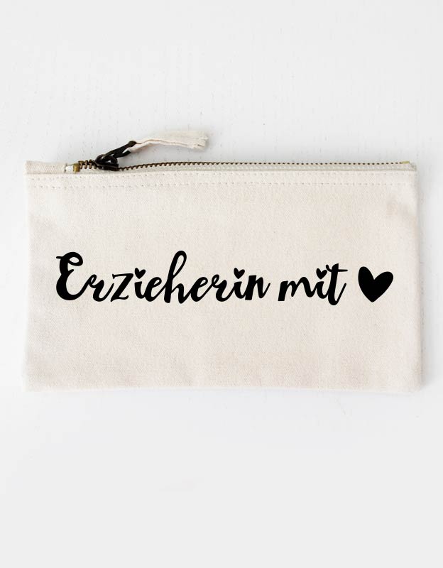 federtasche - erzieherin mit herz - beige schwarz