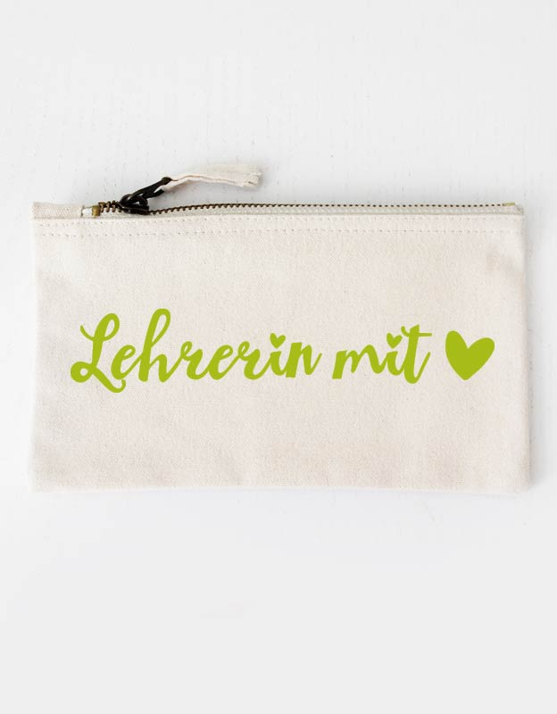 federtasche - lehrerin mit herz - beige grün