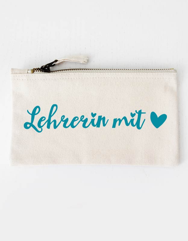 geschenkset - Federtasche Lehrerin beige türkis