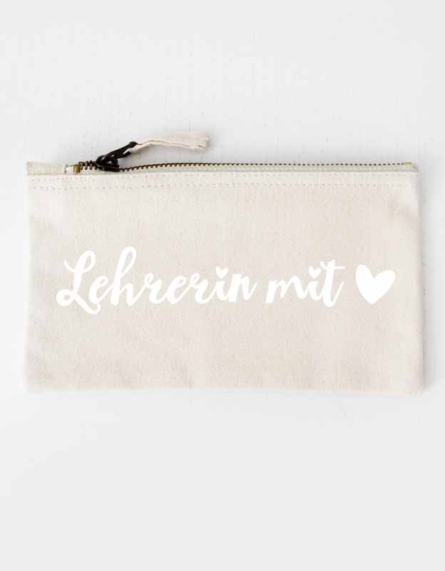 geschenkset - Federtasche Lehrerin beige weiß