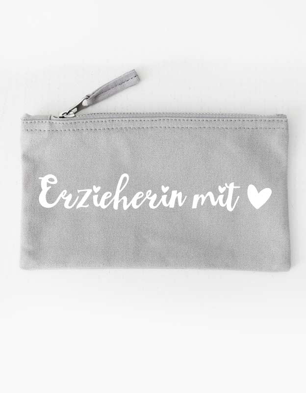 federtasche - erzieherin mit herz - grau weiss