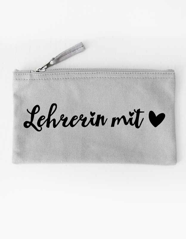 federtasche - lehrerin mit herz - grau schwarz