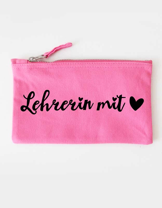 federtasche - lehrerin mit herz - pink schwarz