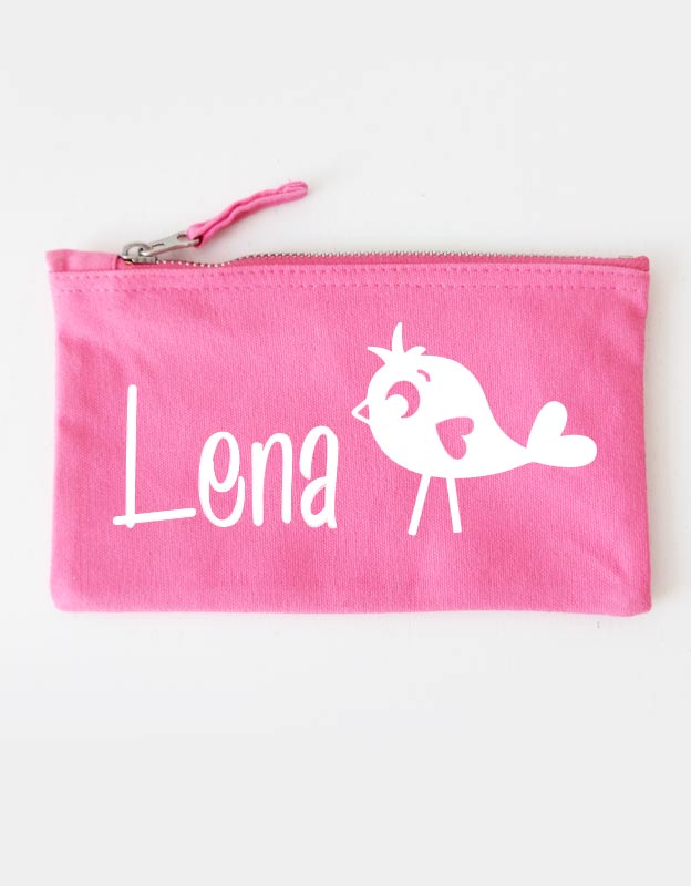 federtasche - vogel - pink weiß