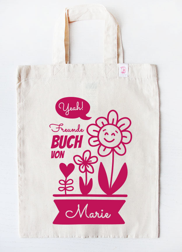 freundebuch tasche - blume - beige pink