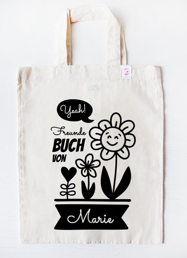 freundebuch tasche - blume - beige schwarz