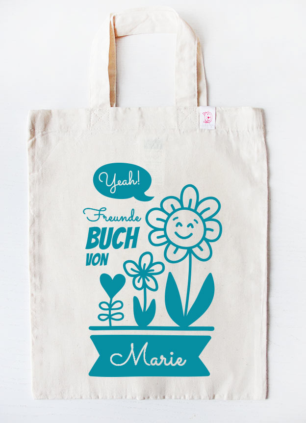 freundebuch tasche - blume - beige türkis 