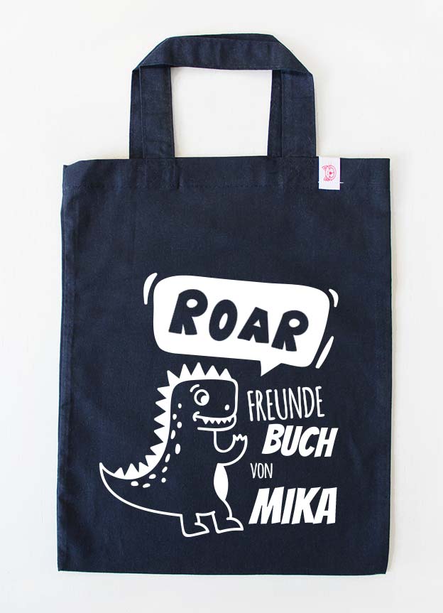 freundebuch tasche - dino - dunkelblau  weiß