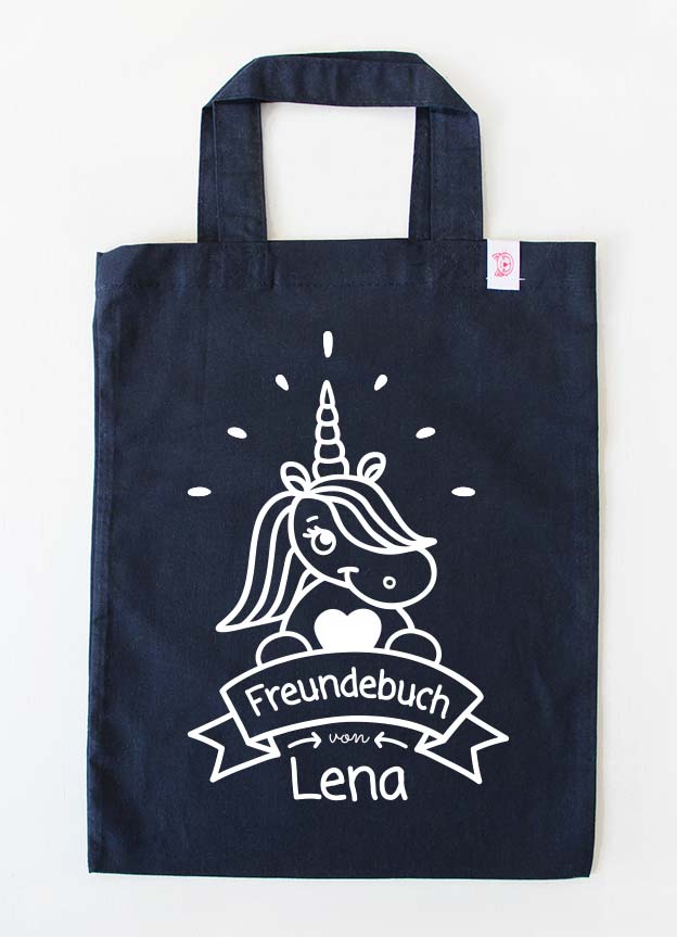 freundebuch tasche - einhorn - dunkelblau weiß