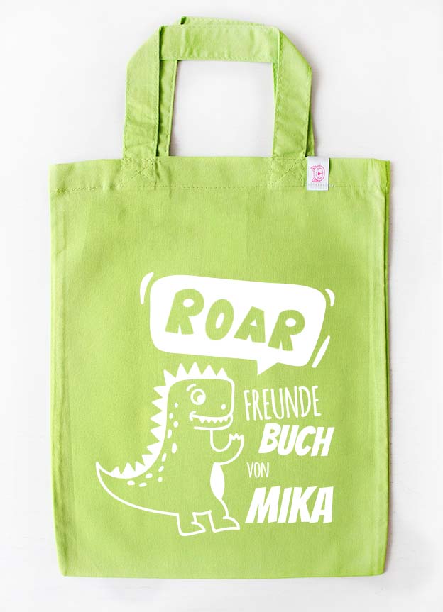 freundebuch tasche - dino - grün weiß