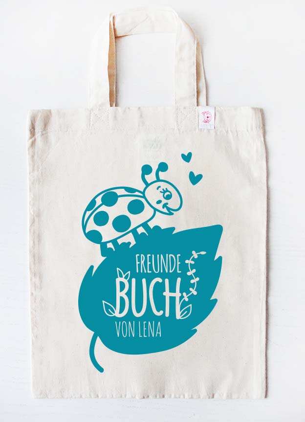 freundebuch tasche - marienkaefer - beige türkis