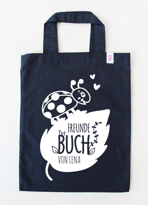 freundebuch tasche - marienkaefer - dunkelblau weiß