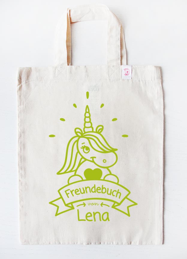 freundebuch tasche - einhorn - beige grün