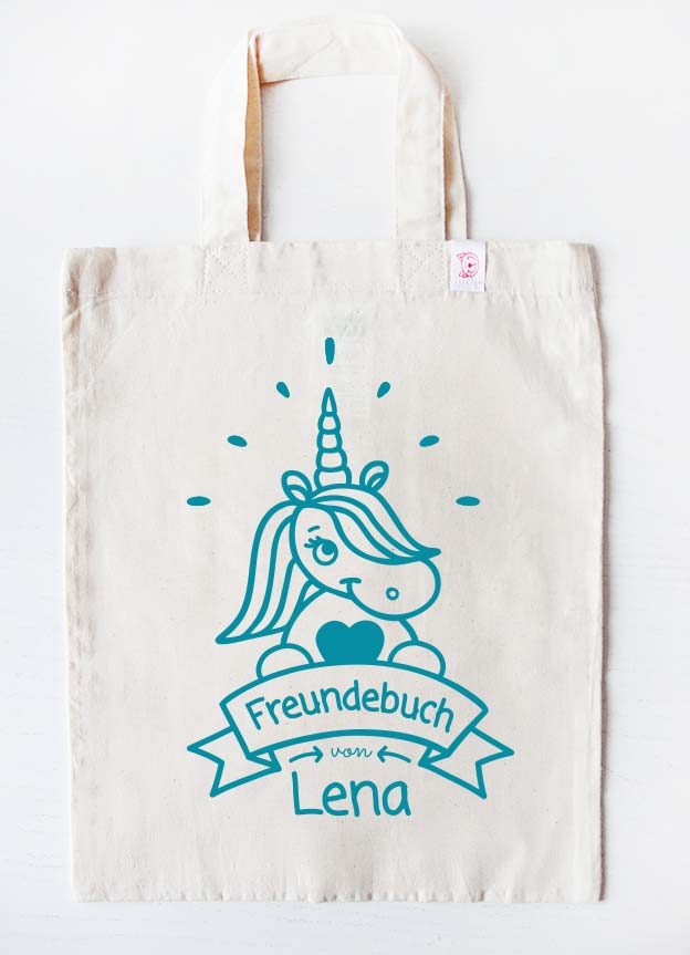 freundebuch tasche - einhorn - beige türkis