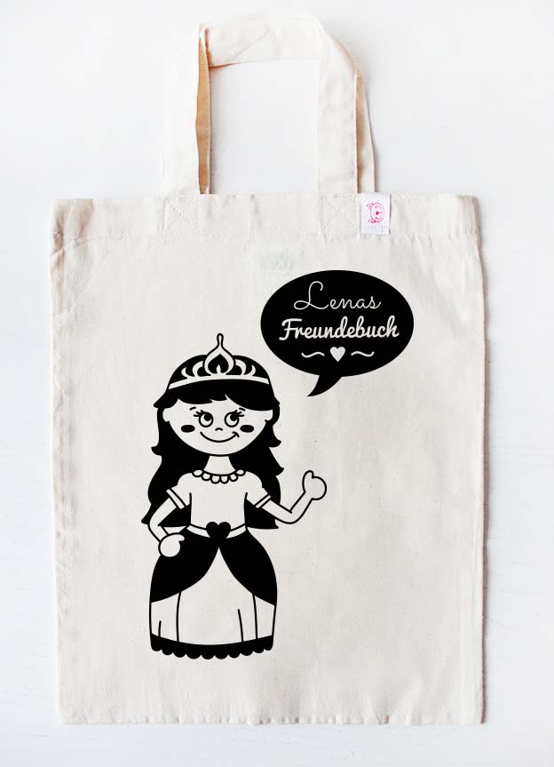 freundebuch tasche - prinzessin - beige schwarz