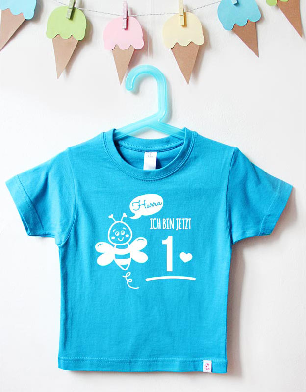 geburtstagsshirt - biene -tuerkis weiß