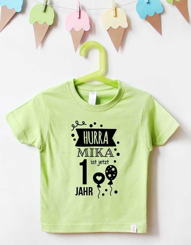 geburtstagsshirt namen - hurra - grün schwarz - kindergeburtstag t-shirt Hurra Design - personalisiertes Geburtstagsshirt für Kinder