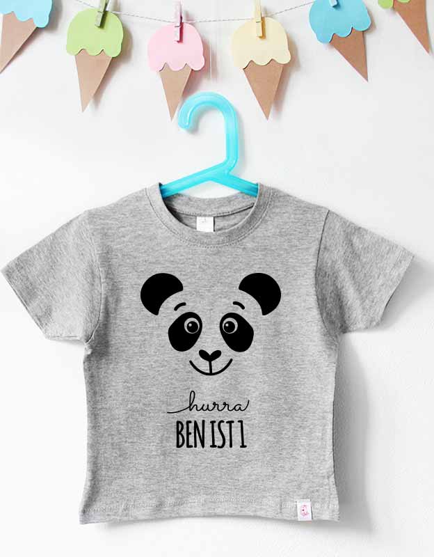 geburtstagsshirt namen  - panda - grau schwarz