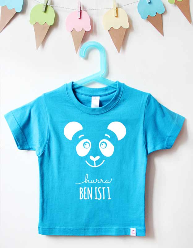 geburtstagsshirt namen  - panda - türkis weiß