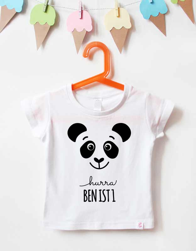 geburtstagsshirt namen  - panda - weiß schwarz