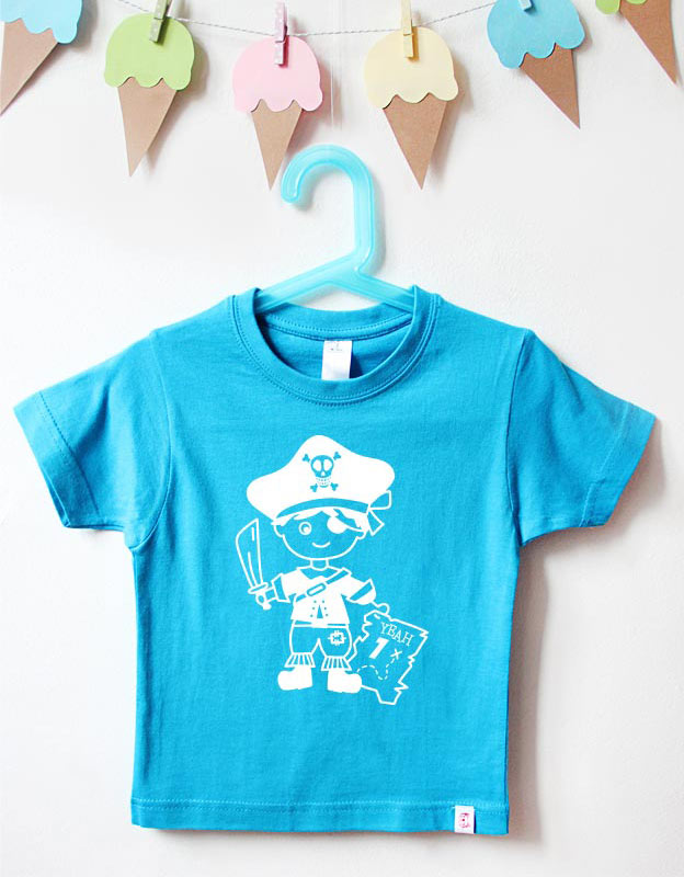 geburtstagsshirt - pirat - tuerkis weiß