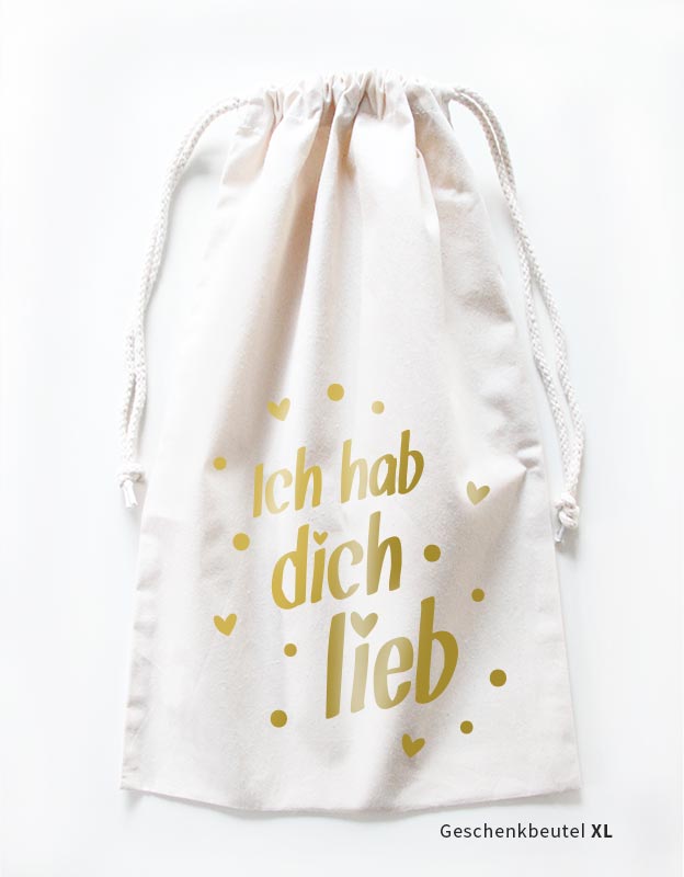 geschenkbeutel - ich hab dich lieb - gold -xl