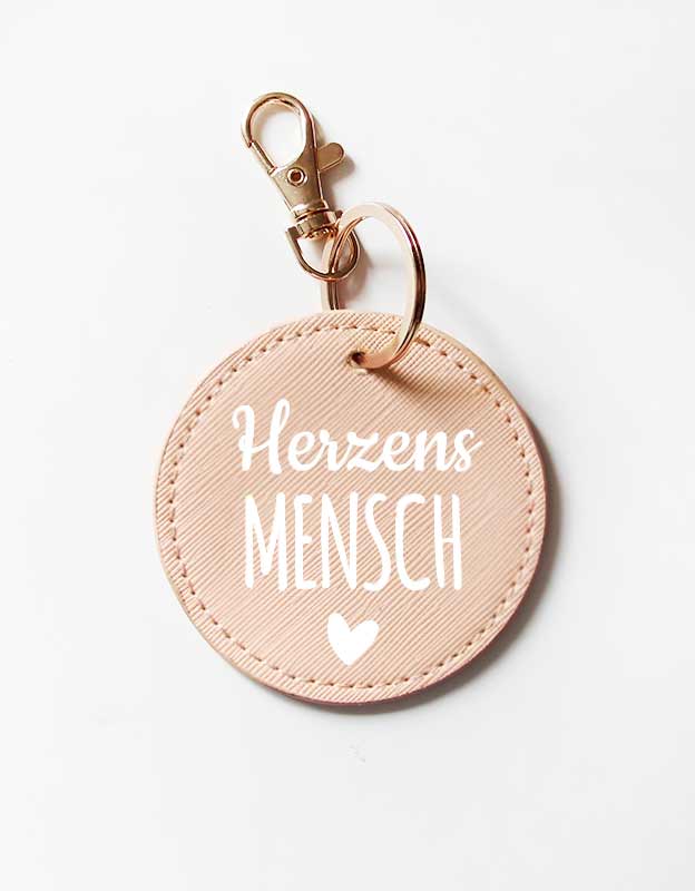 schluesselanhaenger - herzensmensch - peach - weiss