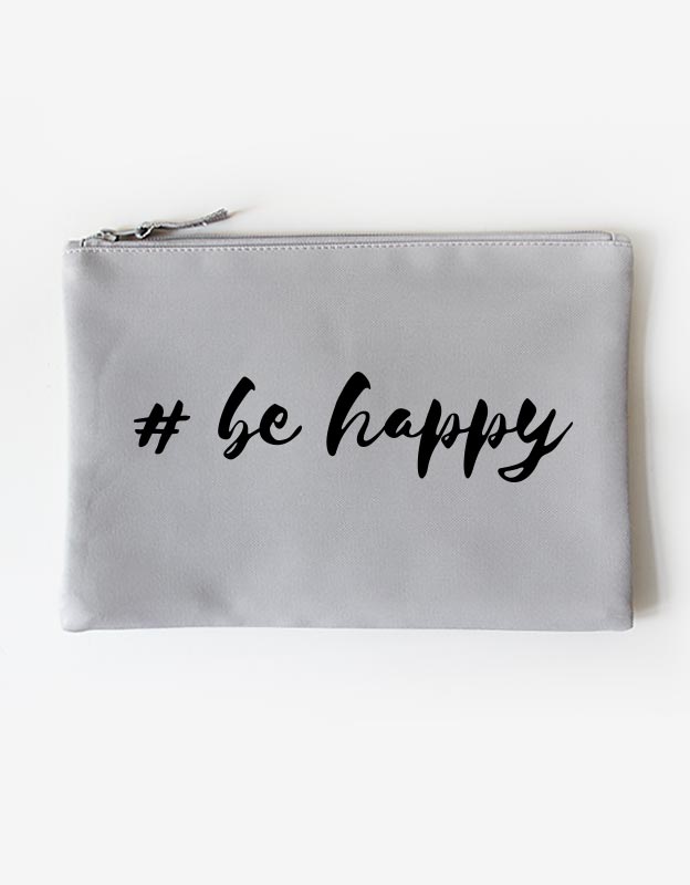 Kosmetiktasche - be happy -grau schwarz