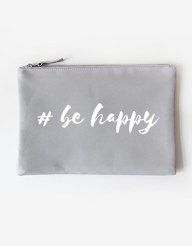 Kosmetiktasche - be happy -grau weiß