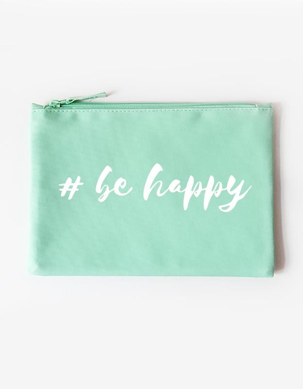 Kosmetiktasche - be happy -mint weiß