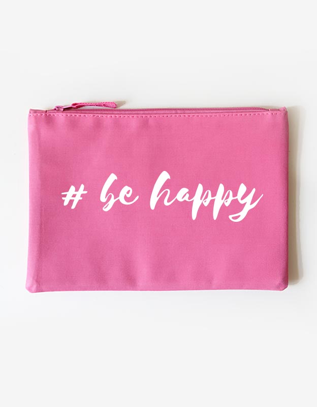 Kosmetiktasche - be happy -pink weiß